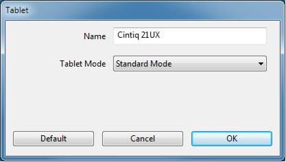 26 CHANGING THE TABLET MODE Within the control panel s TABLET list, double-click on the pen display icon to display the TABLET dialog box. The TABLET mode settings apply to all tools and applications.