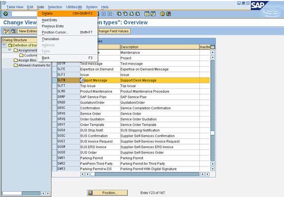 b. Select transaction type SLFN from the Definition of Transaction types window,