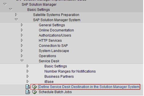 Open the tree and navigate to SAP Solution Manager Implementation Guide -> SAP Solution Manager -> Basic Settings -> SAP Solution Manager System -> Service Desk.