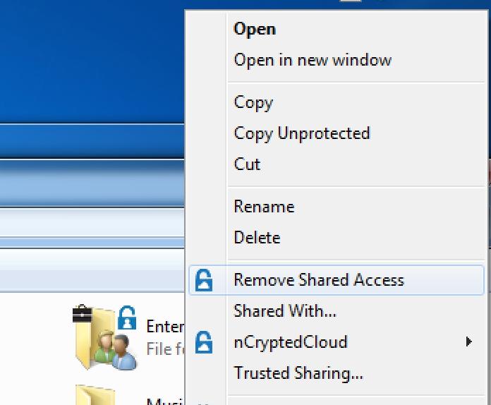 Share Securely 5.6 Remove Shared Access You can remove shared access of a shared folder by right clicking the folder and clicking Remove Shared Access.