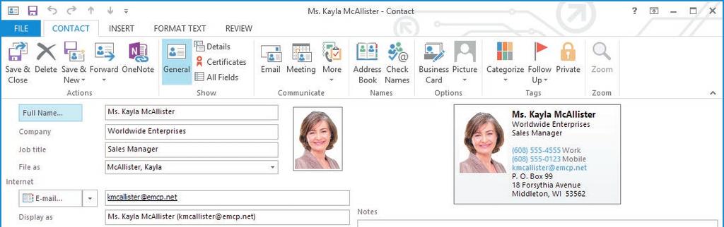 Adding Pictures to Contacts Tap or click the Add Contact Picture box located within the Contact window to add a photograph of the individual.