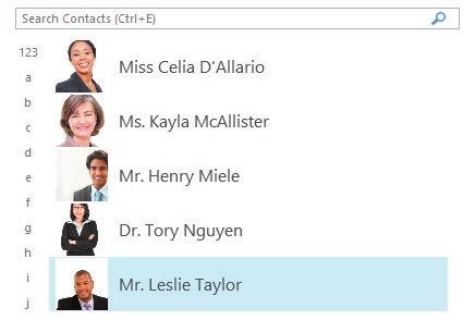 2. Add the following pictures to the contacts noted by completing steps similar to those in s 1a through 1f: Miss Celia D Allario CeliaDAllario.jpg Mr. Henry Miele HenryMiele.jpg Dr.