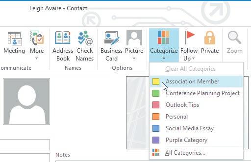 With Outlook open and the contacts list active in List view, apply a color category while adding a new contact by completing the following steps: a.