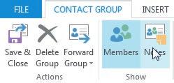 h. Tap or click the Notes button in the Show group on the CONTACT GROUP tab. i. Type All of the members in this group have accounts on the supplier web portal.