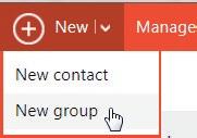 Tap or click the down-pointing arrow next to Outlook in the blue Menu bar and tap or click the People button at the drop-down Navigation Bar. d. Tap or click the down-pointing arrow next to New in the orange Menu bar and tap or click New group at the dropdown list.