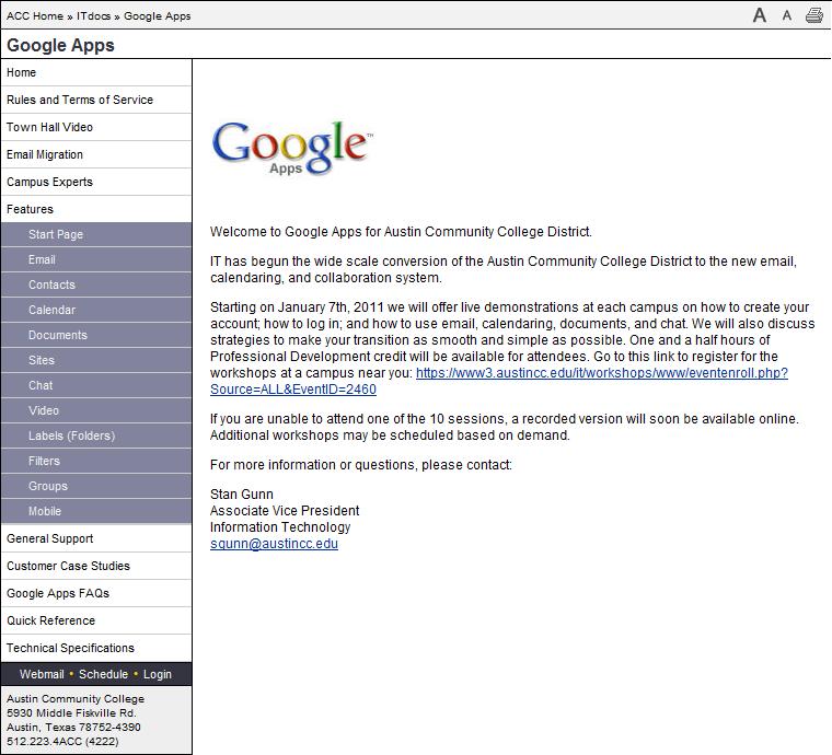 Google Apps Resource Website - http://www.austincc.edu/itdocs/google/index.