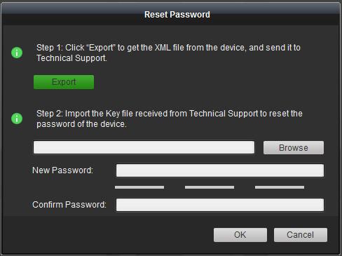 4. Enter the security key received from Technical Support in the Security Code field and click OK to restore the default password. The default password is 1234.