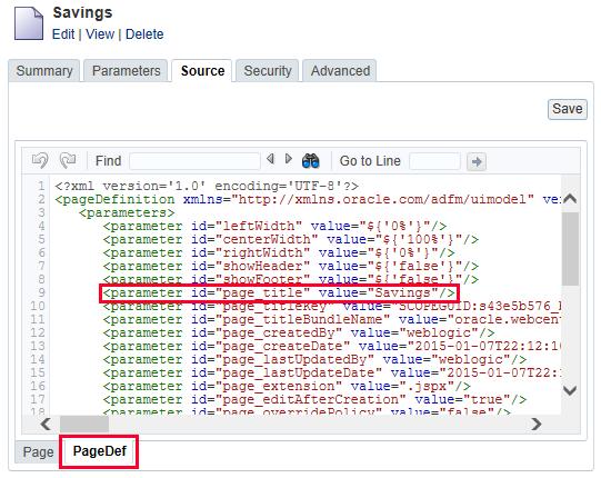 Click the PageDef tab to view the default Page Definition Figure 9.