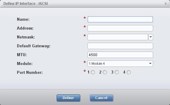The Define IP Interface iscsi dialog box is displayed. Figure 10.