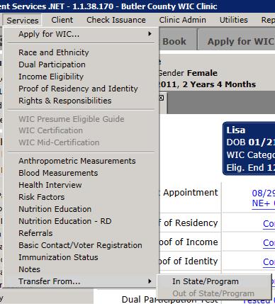 When using Apply for WIC Add New Client to an Existing Group, the new client screen will open as you saw before. The new client information will be blank and need to be completed.