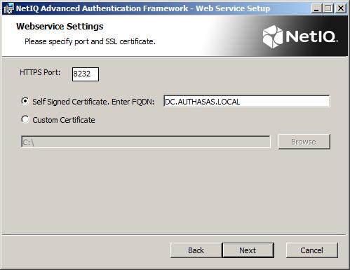 By the time you start to install Web Service, the server certificate should already be created and signed in