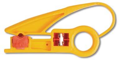 The tool includes an insert die with a blade, which is specifically designed to accurately strip the jacket and foil from 4-pair fully shielded cable without damaging the conductors.