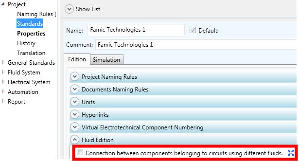 Circuit & Installation Component Interconnectivity In Project Standards, a new option was added to connect components from several circuits using different fluids.