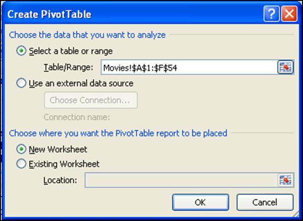 Verify that Select a table or range is checked and your database range is in the Table/Range box.