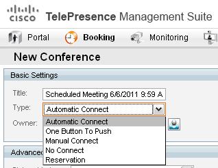 Scheduling and Management TMS call launch options Automatic Connect One Button to Push Manual Connect No Connect Reservation Automatic connect: Cisco TMS will automatically connect all the