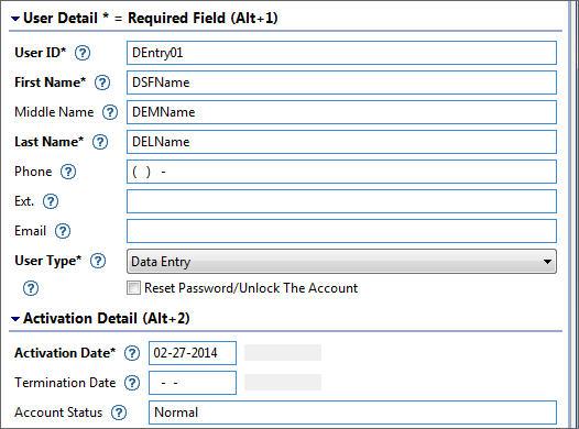 3. Enter user information into the User Detail section.