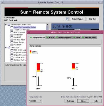 7. Check system temperatures and other environmental data. To do this: a. Find the navigation panel at the left side of the RSC GUI. b.