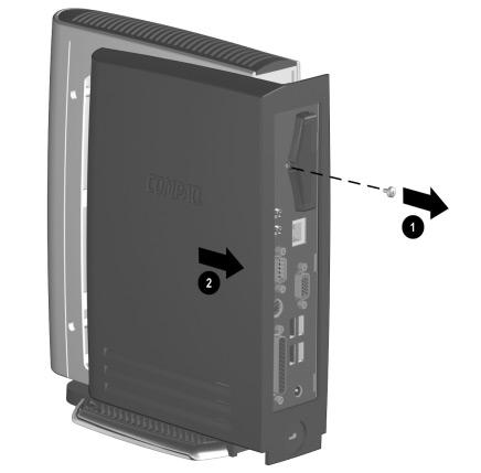 Hardware Upgrades Accessing the T30 System Board Å WARNING: Before removing the side access panel, ensure that the Thin Client is turned off and that the power cord is disconnected from the