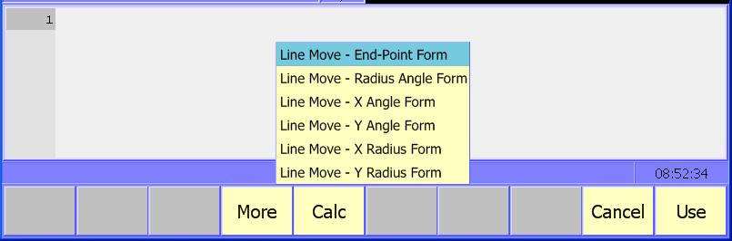 P/N 634 755-22 - Writing Conversational Programs Programming a Move Using XY Location, Radii, or Angles To program a move using a Line or Rapid block: 1.
