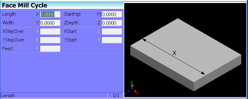 Face Mill Cycle Face cycles simplify the programming required to face the surface of a part. Execution begins one tool radius from the start point. The selected stepover determines the approach axes.