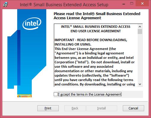 3. The Intel Small Business Extended Access installer will display the license agreement.