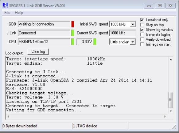 Run a demo using ARM GCC Figure 48. SEGGER J-Link GDB Server screen after successful connection 6. If not already running, open a GCC ARM Embedded tool chain command window.