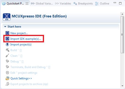 Run a demo using MCUXpresso IDE v10.0.0 Figure 53. Import an SDK example 3.