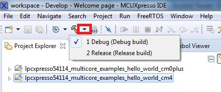 Run a demo using MCUXpresso IDE v10.0.0 Figure 65. Selection of the build target in MCUXpresso IDE The project starts building after the build target is selected.