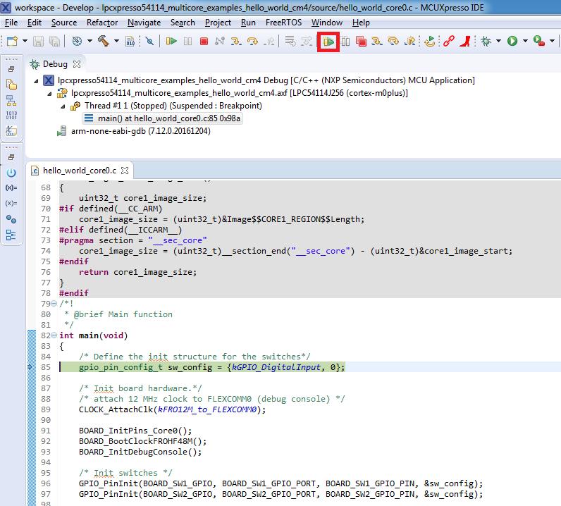 Run a demo using MCUXpresso IDE v10.0.0 Figure 70.