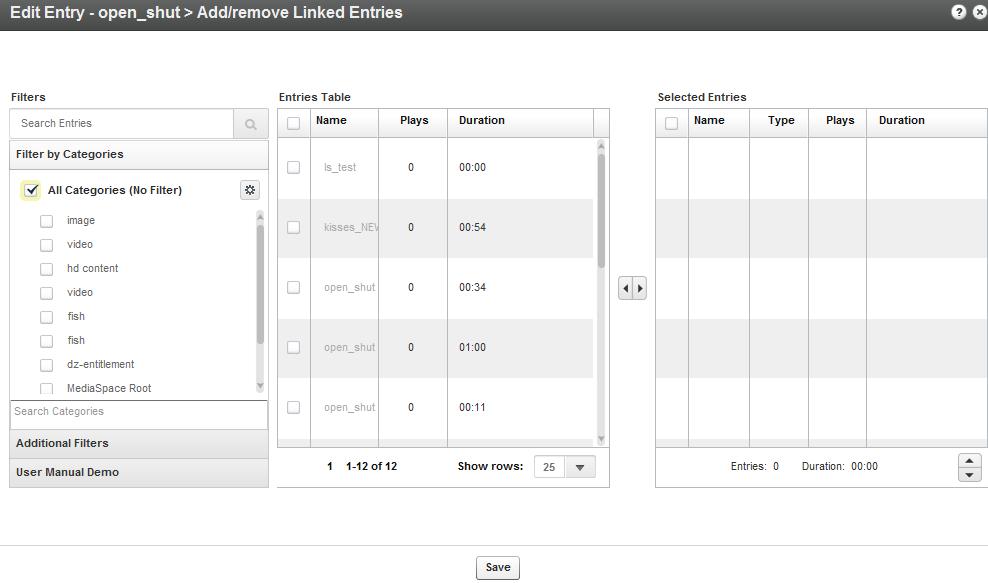 Managing Metadata 4. Move the Related Entries from the Entries table to the Selected Entries list and click Save.