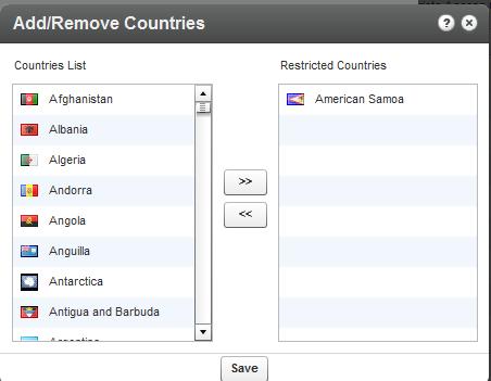 Managing Access Control Profiles 2. Use the scroll (Ctrl button for multiple selections) and select the countries from the Countries List. 3.