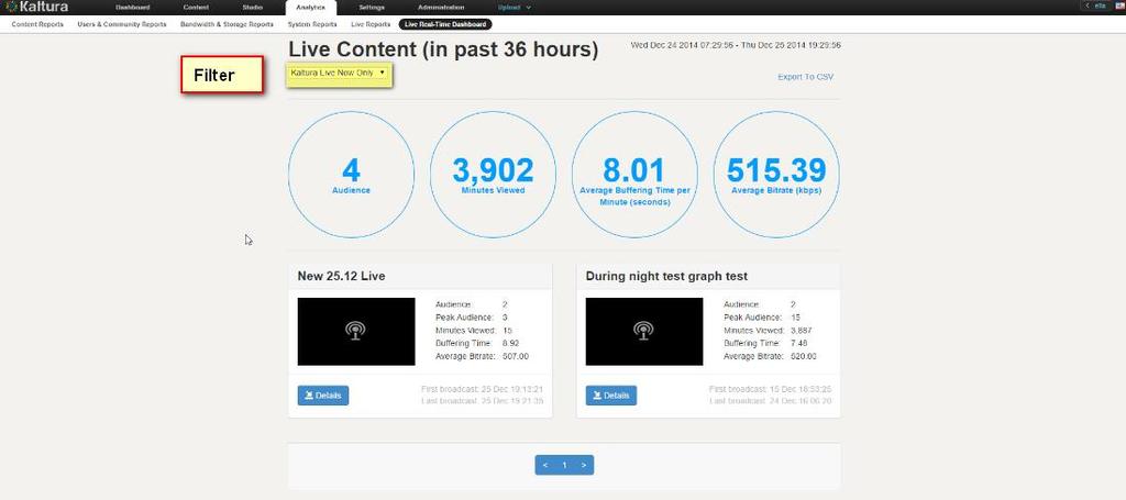 Creating and Tracking Analytics Kaltura Live Streaming (HDS / HLS / DASH) Other live streaming event types: Universal Streaming, Legacy Flash Streaming [RTMP], or Manual Live Stream URLs You can