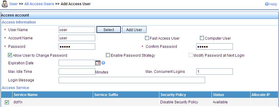 e. Select the service dot1x. Figure 43 Adding account 4. Configure the wireless card: a. Double click the icon at the bottom right corner of your desktop.