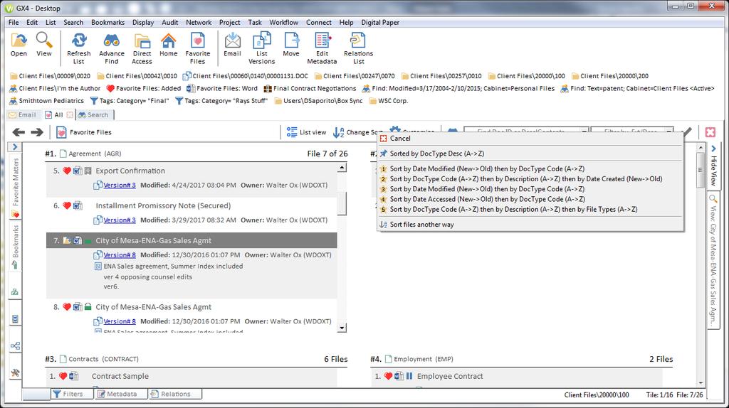 Change File Sorting in the Tile View In the Tile view, select Change Sort and choose to sort by dates, doc types,