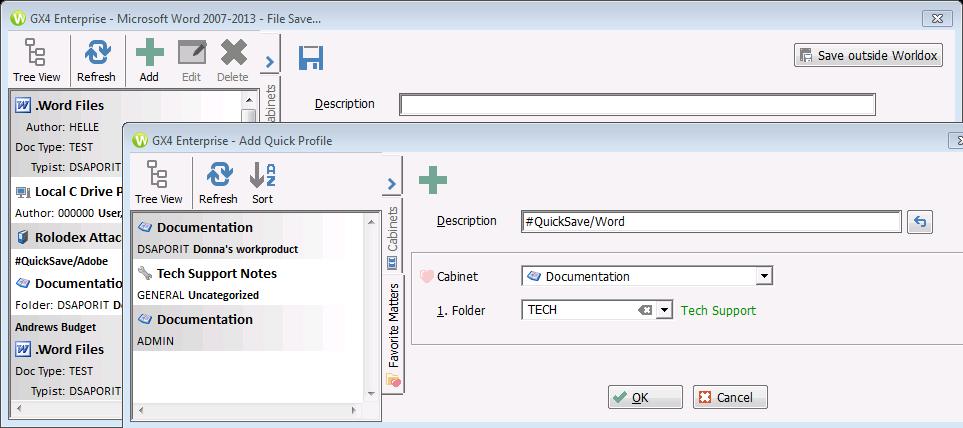 Set QuickSave by Application You can still set global and personal Quick Profiles in Worldox, but now you can also set Quick Profiles by application. This overrides the generic predefined #QuickSave.