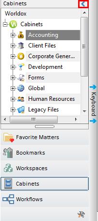 Minimizing the Navigation Panel Increase the amount of space for your Worldox file list by minimizing the Navigation