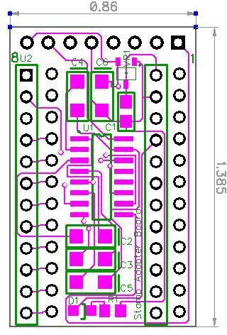 Module Dimensions The USB Stamp adapter board measures 0.86 wide by 1.
