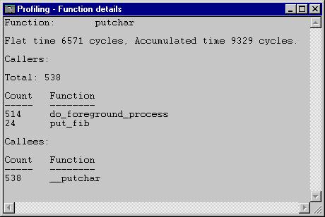 A window is opened showing information about callers and callees for the selected function: Figure 66: Function details window Producing reports To