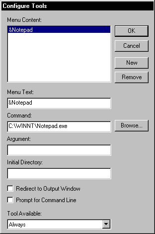 IAR Embedded Workbench IDE reference Configure Tools dialog box The Configure Tools dialog box available from the Tools menu lets you specify a user-defined tool to add to the Tools menu.