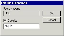 Figure 110: File Extension Overrides dialog box Select the tool for which you want to define more recognized filename extensions, and click Edit to open the Edit File Extensions dialog box.