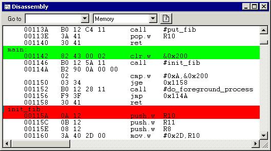 C-SPY windows DISASSEMBLY WINDOW The C-SPY Disassembly window available from the View menu shows the program being debugged as disassembled program code.