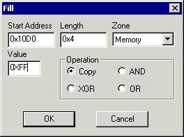 Figure 118: Memory window context menu Fill dialog box The Fill dialog box available from the context menu available in the Window memory lets you fill a specified