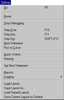 C-SPY Debugger IDE reference DEBUG MENU The Debug menu provides commands for executing and debugging your application. Most of the commands are also available as toolbar buttons.