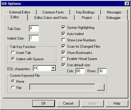 Creating an application project 2 Choose Tools>Options to open the IDE Options dialog box and click the Editor tab. Select the option Scan for Changed Files.