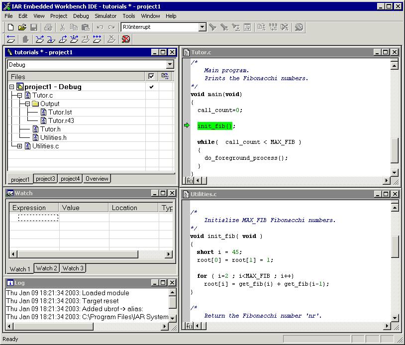 Debugging the application ORGANIZING THE WINDOWS The layout of the C-SPY windows is determined by a layout file, with the filename extension lew.
