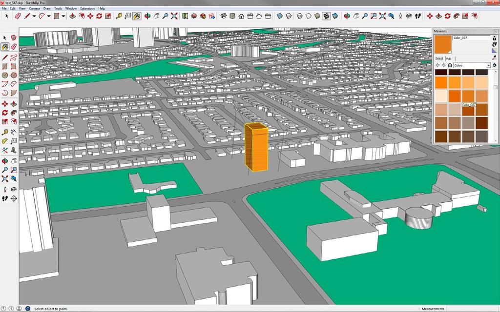Color_007. If your building model is grouped, double click the model to work inside the group before selecting the Paint Bucket tool.