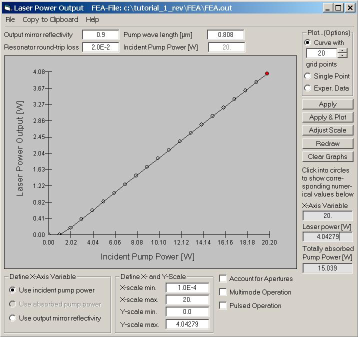 Computing the laser power output 17 4.3 Computing the laser power output Select the menu item, Laser Power CW, in the main LASCAD window, to open the window Laser Power Output, as shown in Fig.