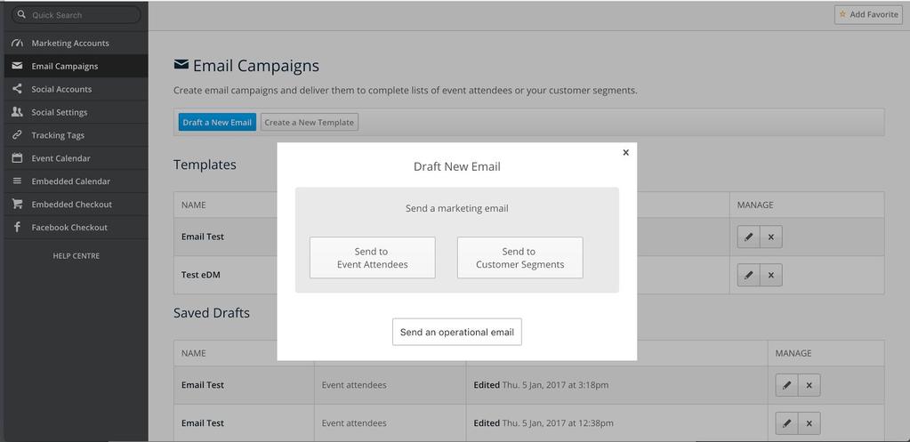 3. SELECTING YOUR RECIPIENTS For event attendees: The process for sending to attendees has remained the same as the previous version of Ticketbooth s email campaigns. Click Select Events.