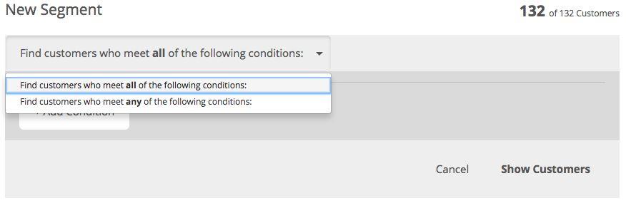 3. SELECTING CONDITION TYPES Click Add Condition to open a dropdown menu which displays all available condition types. There are three different categories of available conditions. Customer Details.