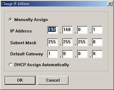 Control Buttons - Change IP Address: Click this button to bring up the following dialog box, allowing you to change the IP Address.